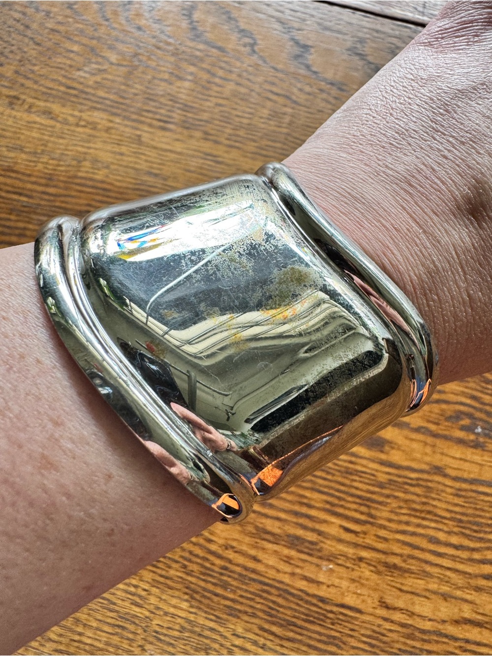 Silver-Tone Wide Cuff Bracelet Sleek Statement Adjustable OS